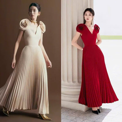 Đầm đi tiệc siêu sang trọng bông hai vai Màu Kem 5337