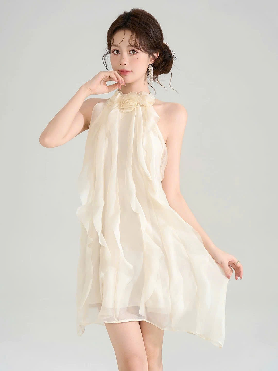 Đầm voan sát nách bèo hoa  viền cổ nàng thơ 6316