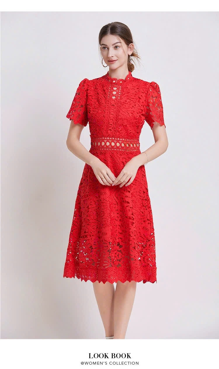 Đầm ren liền viền eo xịn MÀU ĐỎ 5968