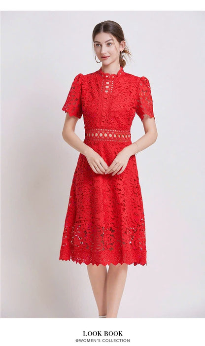 Đầm ren liền viền eo xịn MÀU ĐỎ 5968