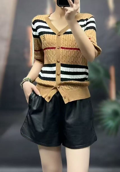 Áo Bb tay ngắn cài nút sọc ngang Màu Nude 7833