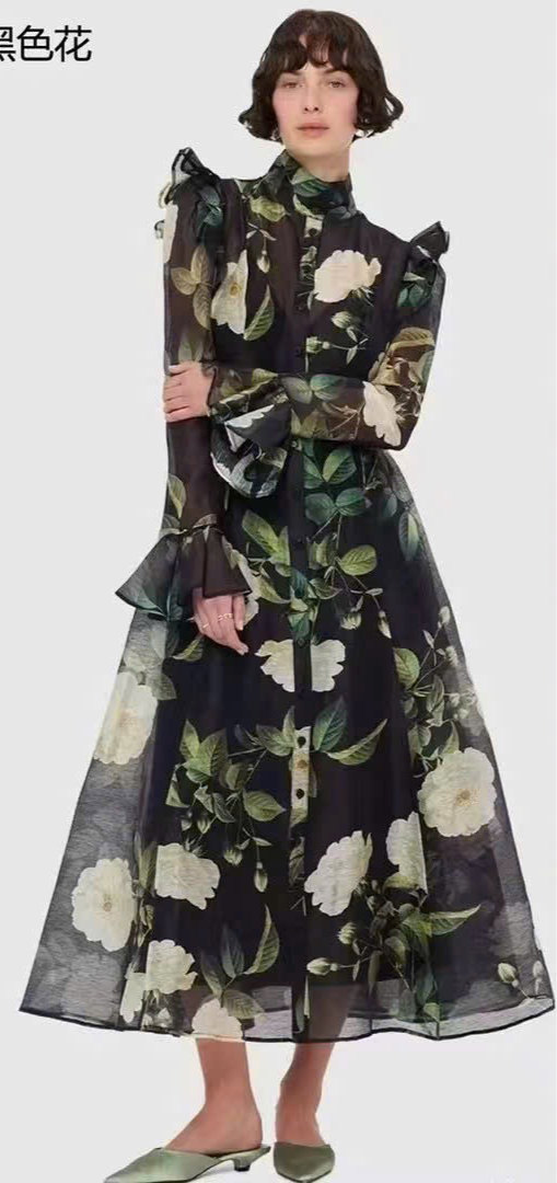 Đầm voan lụa maxi kèm belt bông xanh 5305