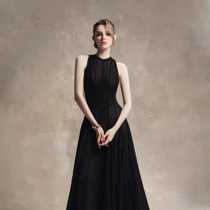 Đầm thiết kế dài maxi sát nách chất ren 2 lớp cực đẹp Màu Đen 5556