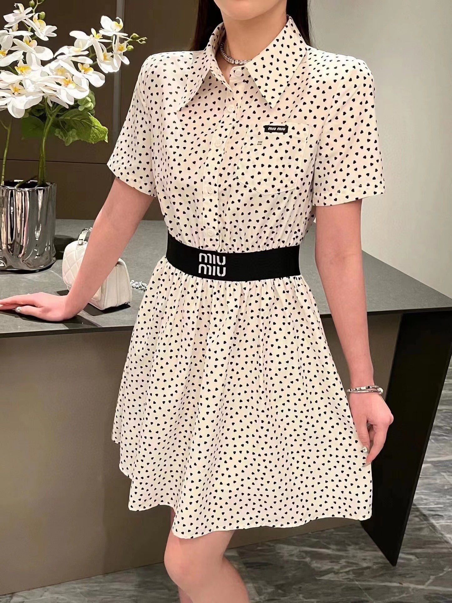 Miu polka dot dress màu chấm đen 1610