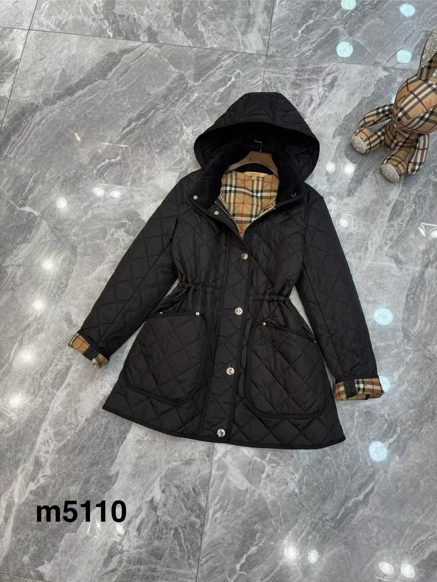 Áo Bb phao 5110 dáng dài kèm nón thun eo Màu Đen 7574