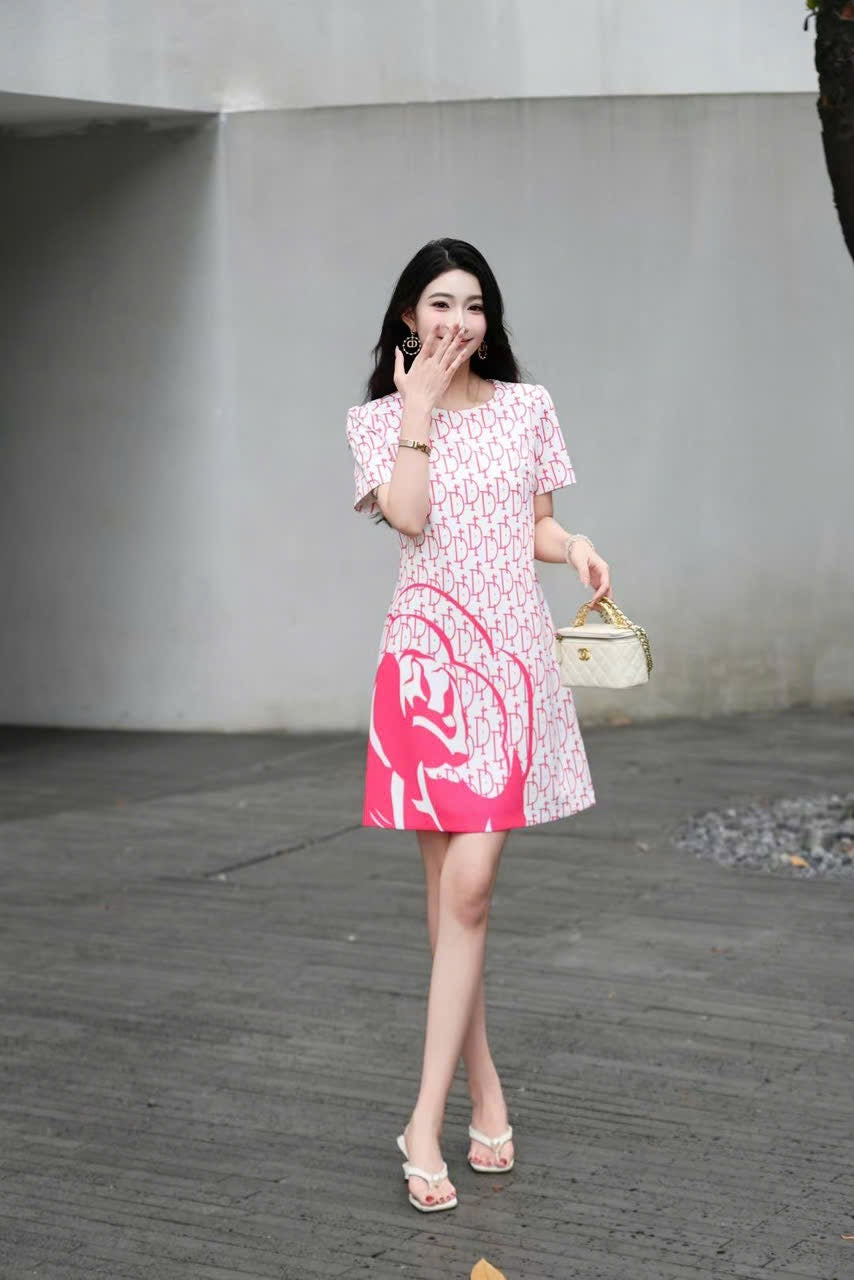 Đầm suông lụa CD Trắng Hồng 6710