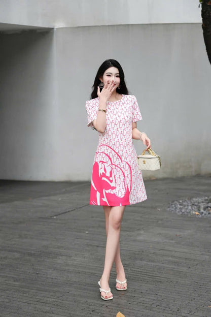 Đầm suông lụa CD Trắng Hồng 6710