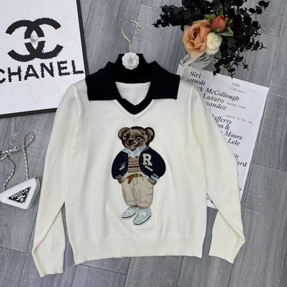 Áo len gấu dài tay cổ bẻ màu Đỏ Đậm 6887