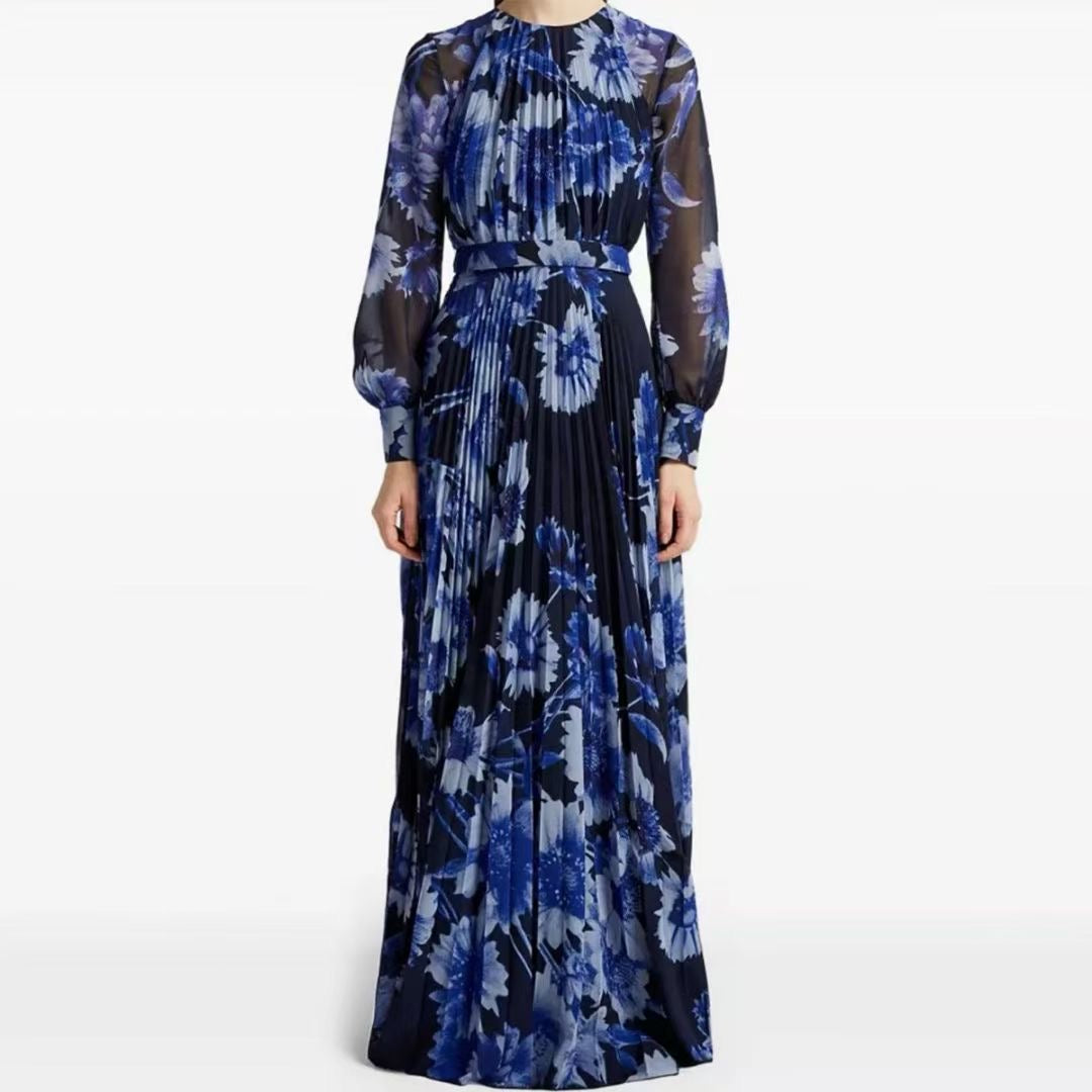 Đầm lụa dài maxi bông xanh dương mềm mại 6784