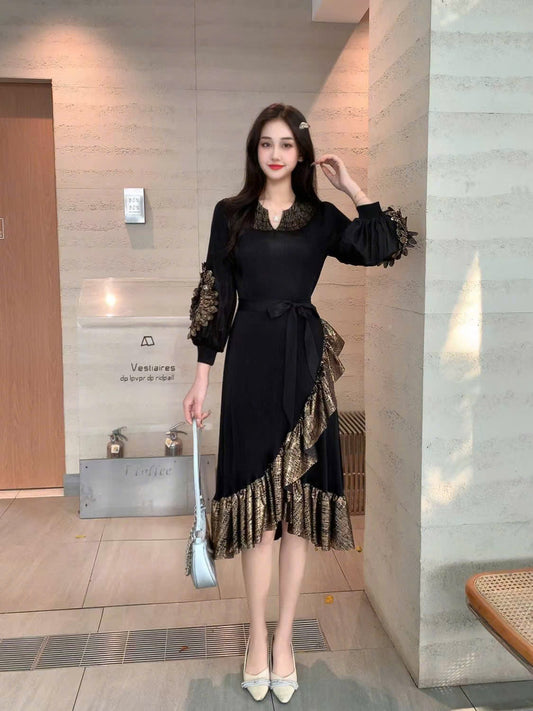 Đầm nhún xếp ly đuôi cá sang trọng 5040