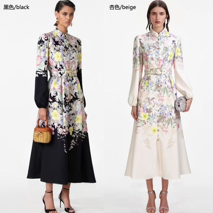 Đầm lụa dài bông nhỏ kèm belt Màu Đen 6788