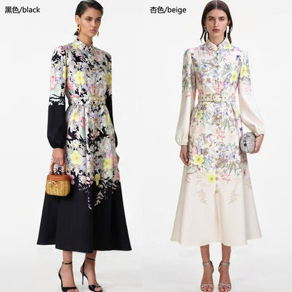 Đầm lụa dài bông nhỏ kèm belt Màu Trắng 6787