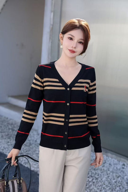 Áo Bb thun tay dài cài nút cổ tim sọc đen 7507