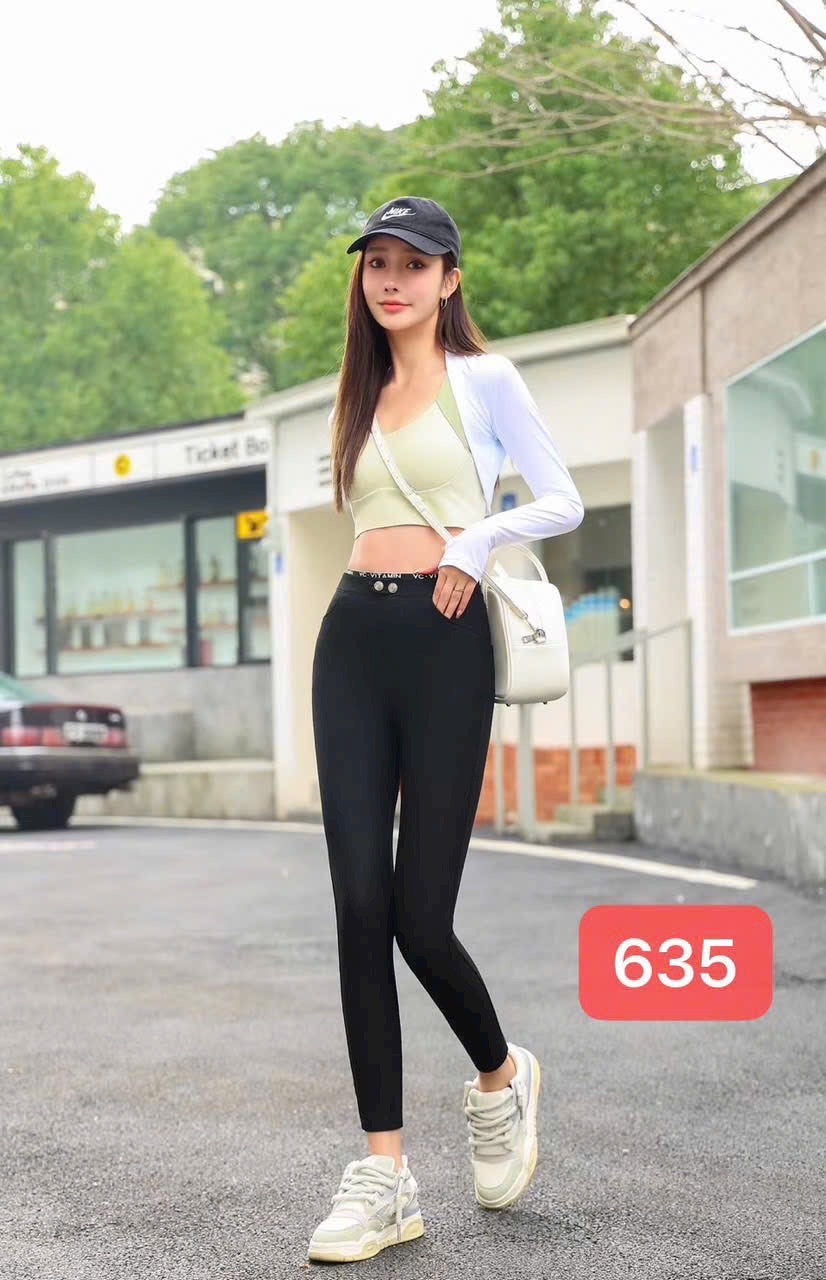 Quần legging bơ cạp cao 2 nút