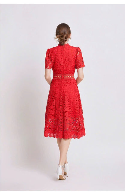 Đầm ren liền viền eo xịn MÀU ĐỎ 5968