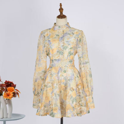 Set váy lụa ngắn xòe tay dài màu đen 6759