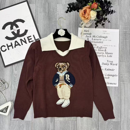 Áo len gấu dài tay cổ bẻ màu Đỏ Đậm 6887