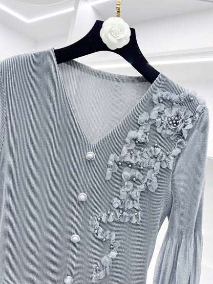 Đầm nhún xếp ly màu xám sang chảnh 5032