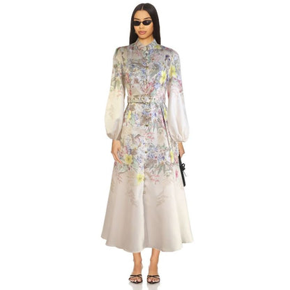 Đầm lụa dài bông nhỏ kèm belt Màu Trắng 6787