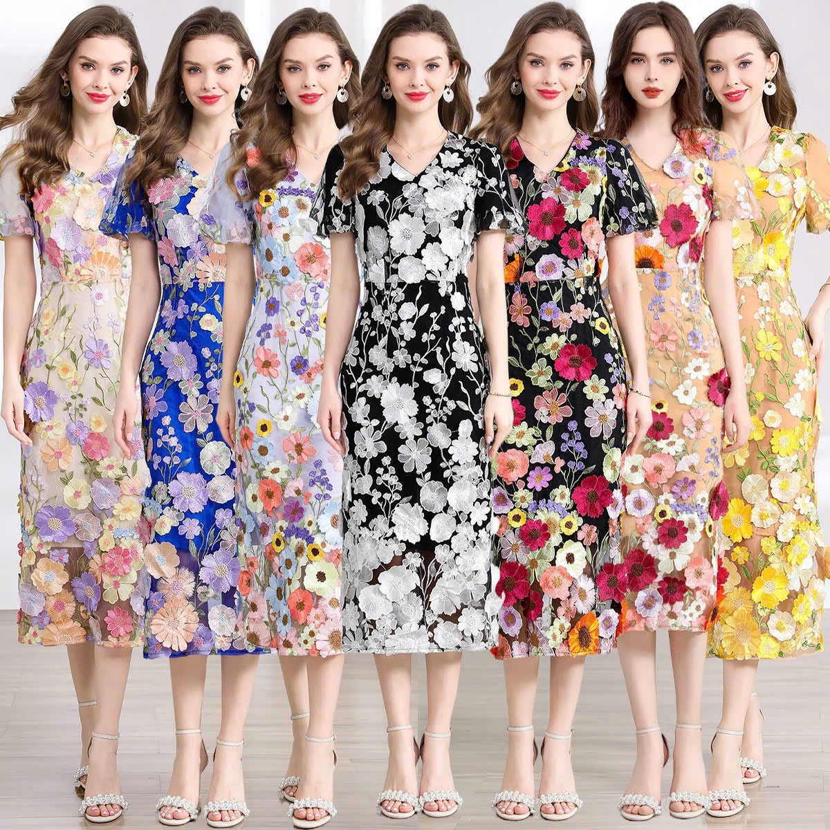 Đầm ren hoa nổi cực đẹp dáng dài Màu Đen 5817