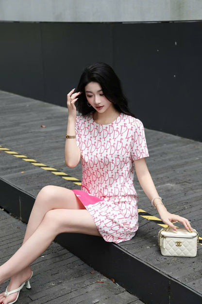 Đầm suông lụa CD Trắng Hồng 6710