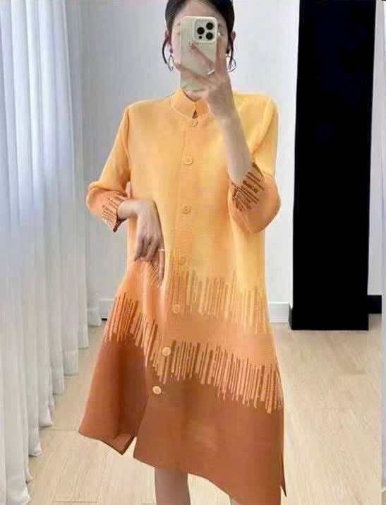 Đầm suông nhún phối Vàng Nâu 5027