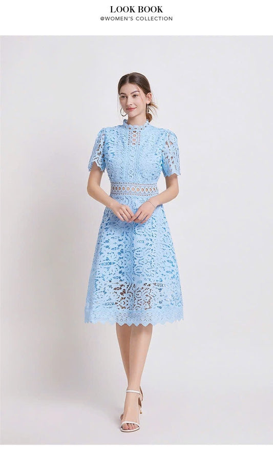 Đầm ren liền viền eo xịn MÀU XANH DA TRỜI 6063