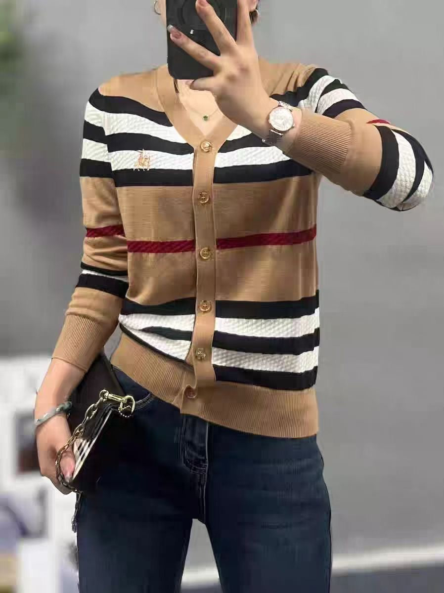 Áo BB cardigan sọc ngang dài tay Màu Nude 6867