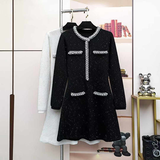 Đầm SELF xoè xịn viền đá trắng MÀU ĐEN 4742