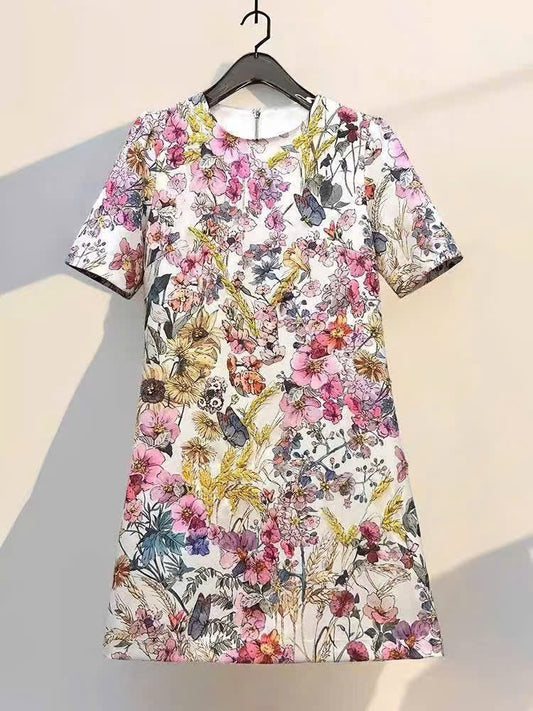 Đầm suông lụa hai lớp bông hoa nhỏ hồng 6801