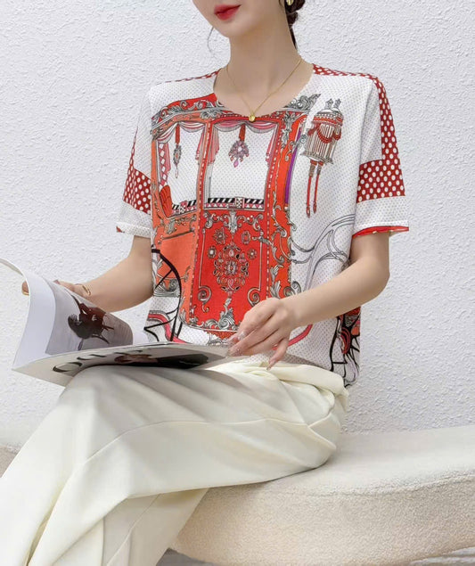 Áo montoghi hoạ tiết trắng đỏ 6830