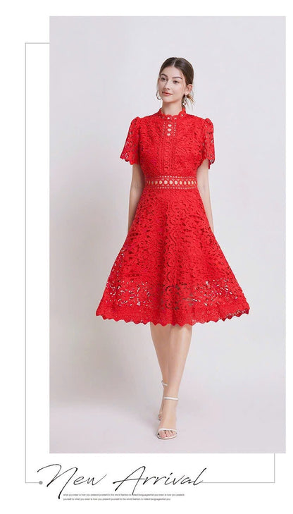 Đầm ren liền viền eo xịn MÀU ĐỎ 5968
