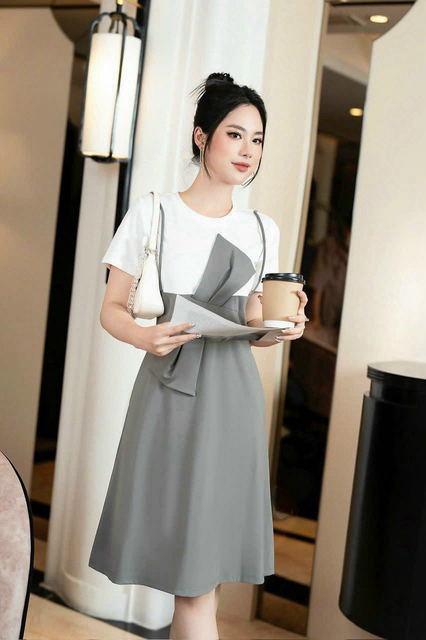 Dress cotton grey and white  258