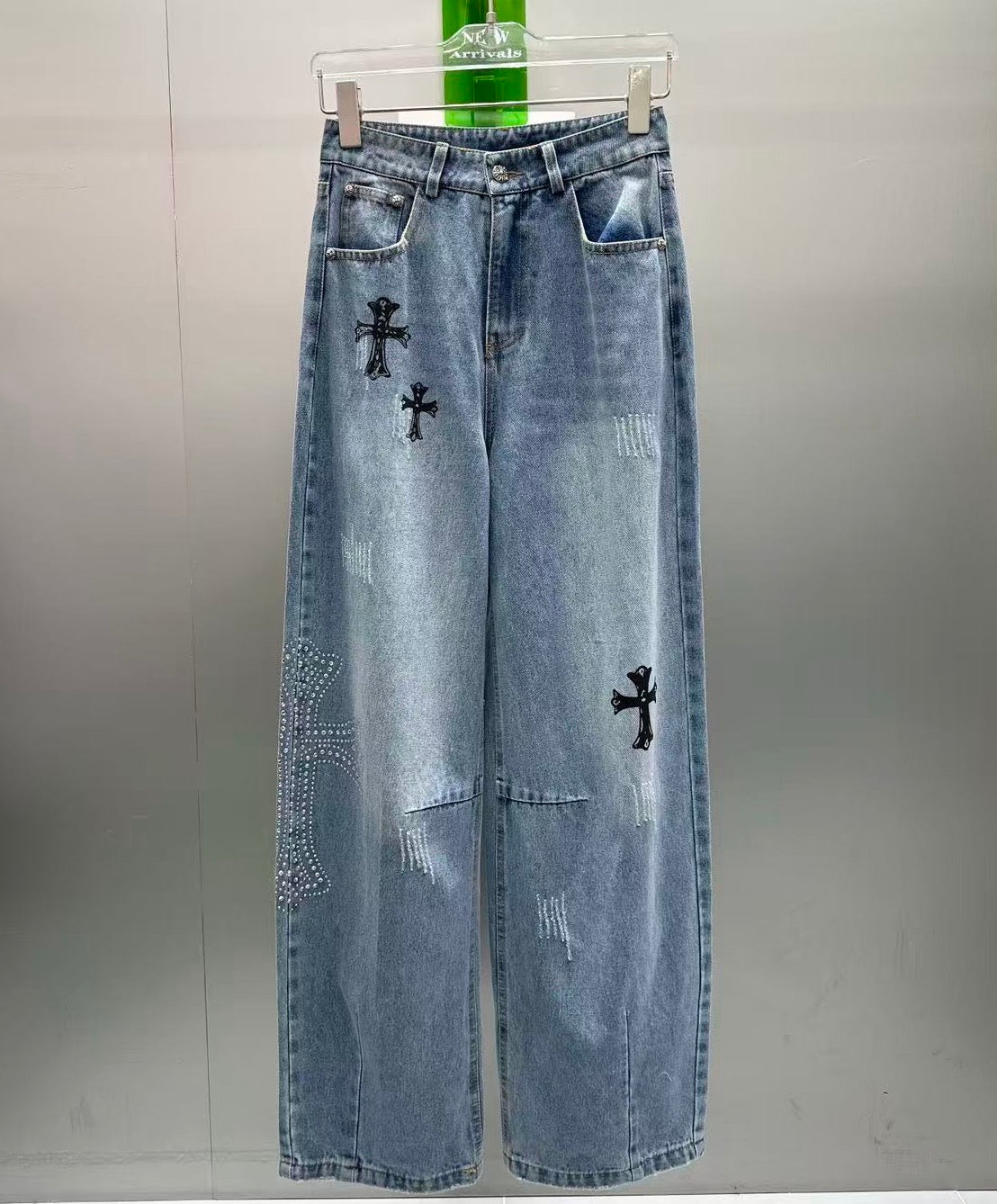 Quan Chrom jean xanh suong logo Den 8320
