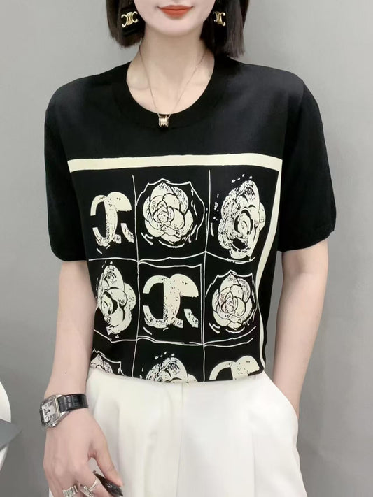 Áo Montoghi đen hoạ tiết CC MÀU ĐEN 8765