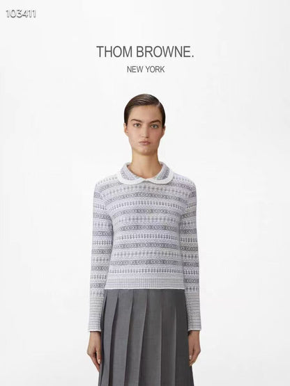 Áo hoạ tiết cổ bẻ dài tay Màu Xám 6869