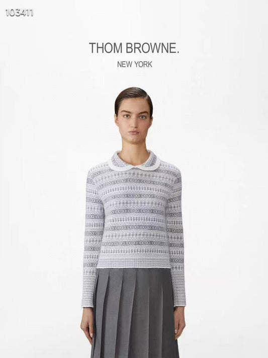 Áo hoạ tiết cổ bẻ dài tay Màu Xám 6869