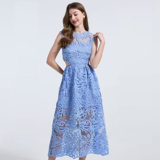 Đầm ren sát nách khoét eo màu xanh 6720