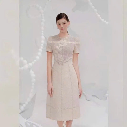 Đầm Zim gấm xịn màu kem 5970