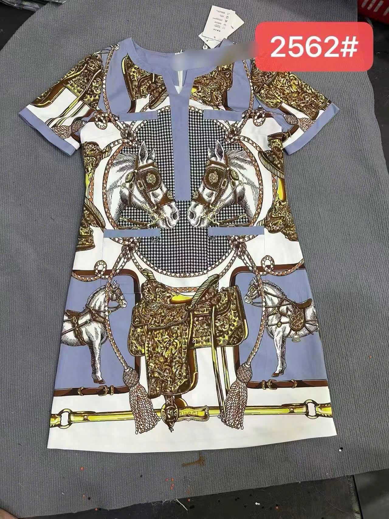 Đầm suông lụa 2 lớp hoạ tiết ngựa nâu 7467