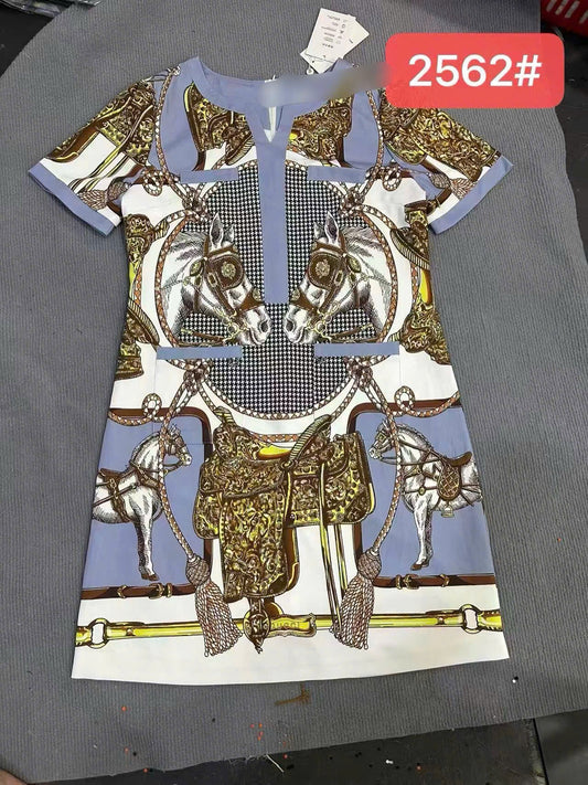 Đầm suông lụa 2 lớp hoạ tiết ngựa nâu 7467