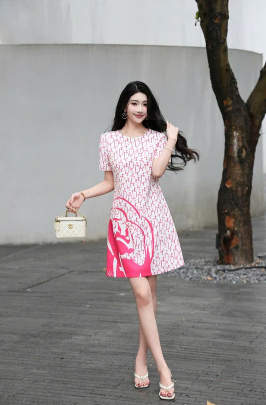 Đầm suông lụa CD Trắng Hồng 6710