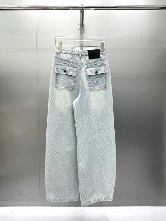 Quần Jeans baggy Prada sọc xanh trắng 7872