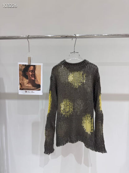 Áo len móc dài tay nâu phối vàng cực chất form rộng 6927