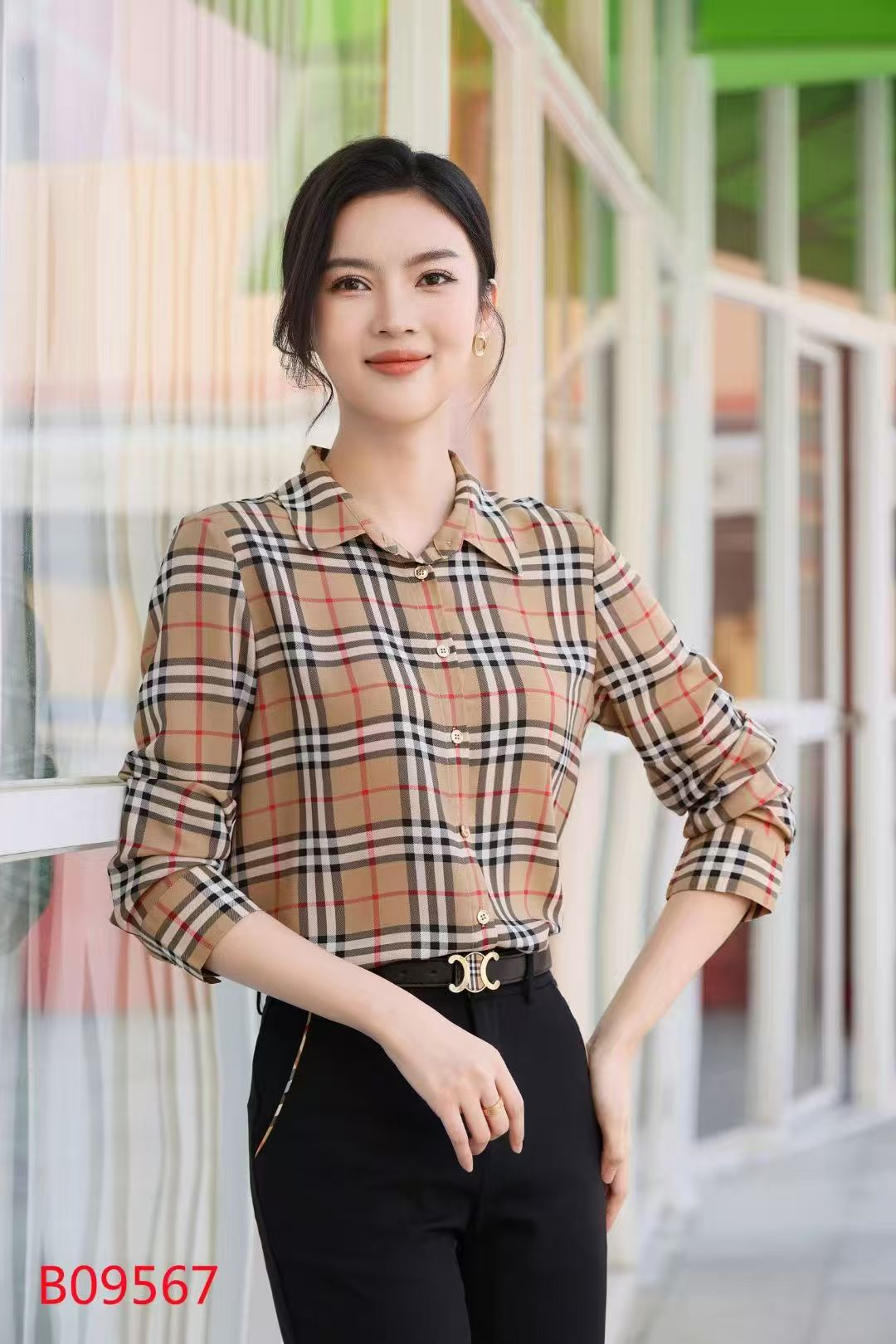 Áo Bb sơ mi sọc nhỏ màu nude 7623