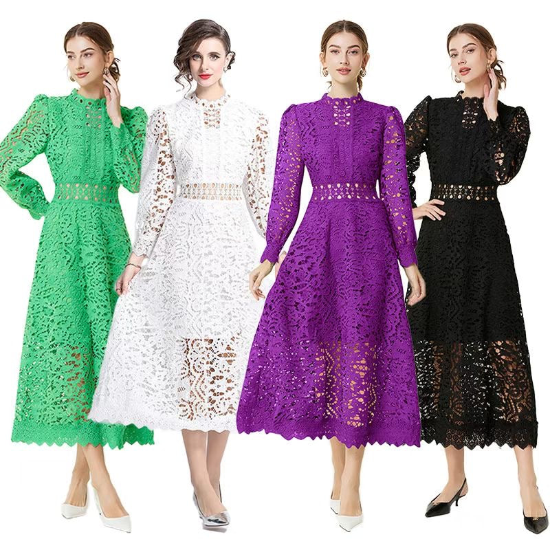 Đầm ren tay dài màu trắng 7747