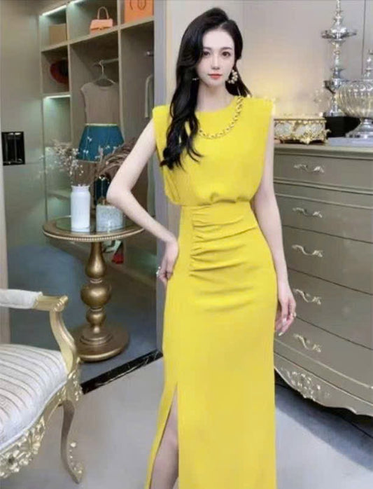 Sét váy sát nách dây cổ Màu Vàng 5519