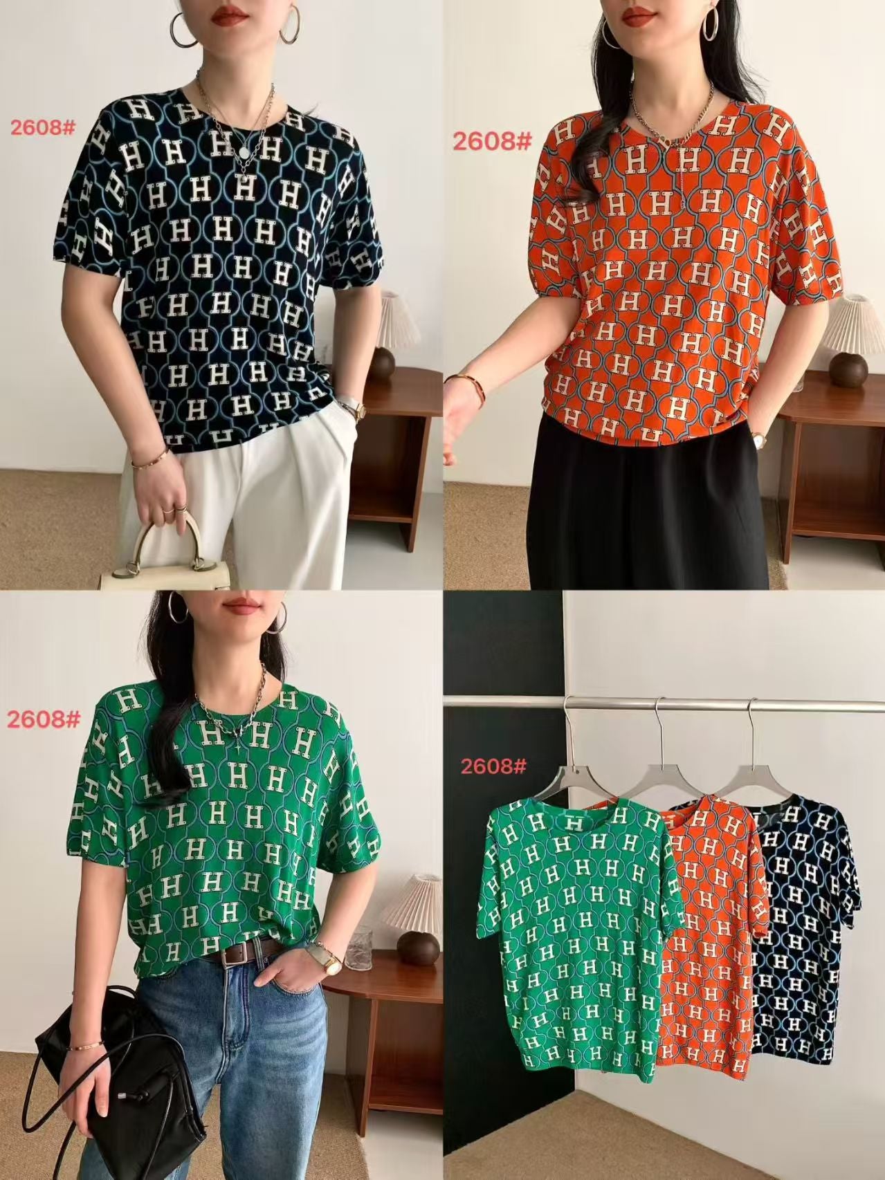 Áo Montoghi hoạ tiết chữ H Màu Cam 7896