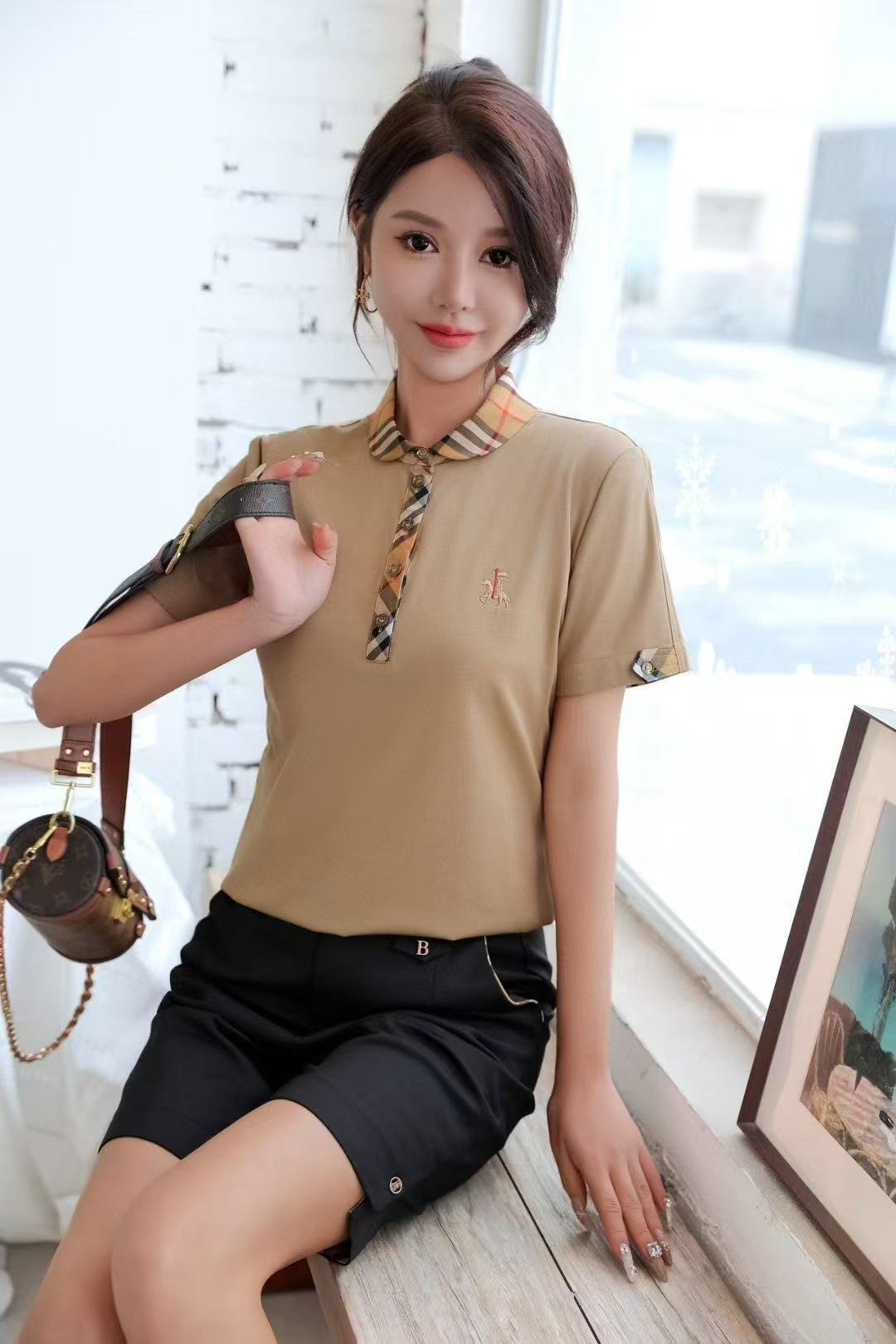 Áo BB cổ bẻ viền sọc nhỏ xịn Màu Nude 6285