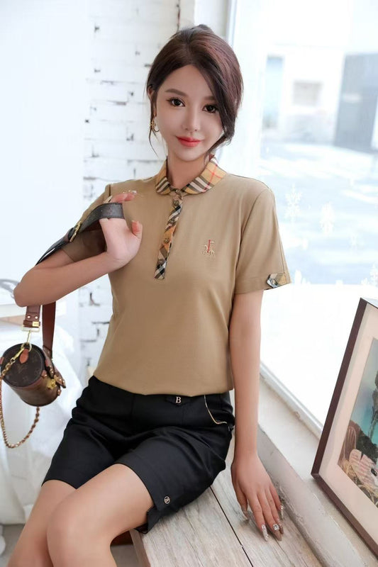 Áo BB cổ bẻ viền sọc nhỏ xịn Màu Nude 6285